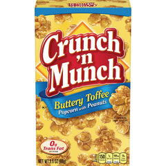 CRUNCH 'N MUNCH Buttery Toffee Popcorn with Peanuts 12-pack box, snack-ready on the go