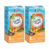 Crystal Light Peach Iced Tea on-the-go packets beside a water bottle for quick mixing