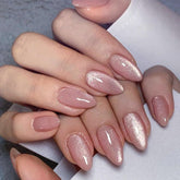 CTTHNBD almond press-on nails with pink glitter glossy full-cover for salon-like shine.