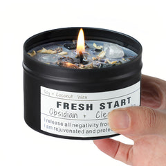 CULACEE Fresh Start candle jar with crystals supports mindful evenings.
