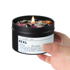 CULACEE Obsidian candle close-up with grounding crystals for focused self-care
