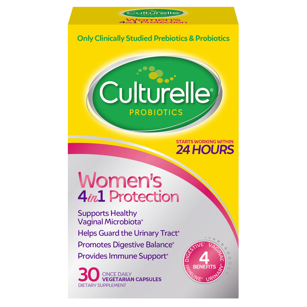 Culturelle 4-in-1 Women bottle close-up showing the probiotic blend for feminine health.