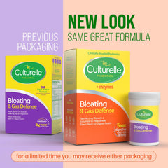 Culturelle Bloating Gas Defense label front highlighting probiotic strain GG