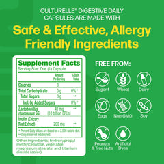 Culturelle probiotic bottle front showing 30 count for ongoing digestive support.