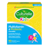Culturelle Kids Complete Multivitamin + Probiotic chewables in fruit punch flavor for daily nutrition.