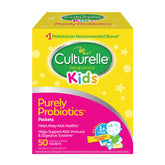 Culturelle Kids daily probiotic packets packaging for ages 3+, supports digestive balance.