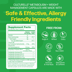 Culturelle Metabolism capsules close-up highlighting the SlimBiotics blend for metabolism support.