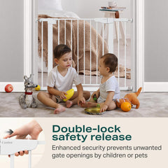 Cumbor walk-through gate offers wide doorway for strollers.