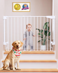 Cumbor drill-mounted stair gate in white provides secure top-of-stairs protection.