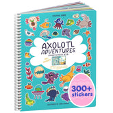 Cupkin Axolotl 300+ stickers cover showcases colorful, travel-friendly activity for kids