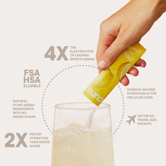 Cure Hydration packets close-up highlighting plant-based electrolytes for on-the-go hydration