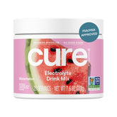 Cure Hydration Watermelon jar showcases plant-based electrolyte drink for balanced hydration.