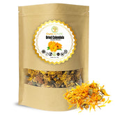 Cure Wid Pure calendula flowers dried in a 4 oz pouch, ideal for tea and skincare.