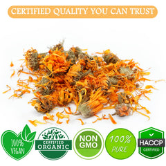 Cure Wid Pure dried calendula flowers ready to steep into soothing tea.