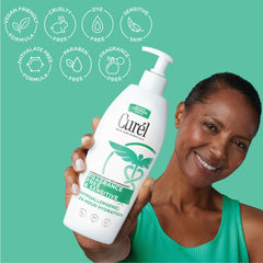 Curél fragrance free lotion top view highlights fragrance free label