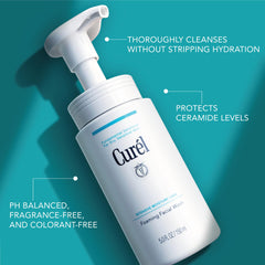 Close up of Curel cleanser protecting the skin barrier with ceramides