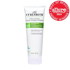 CURLSMITH Frizz Control Duo bottle back with vegan cruelty-free note.