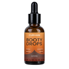 Curvani Booty Drops bottle top view highlighting premium serum for curves that supports daily use