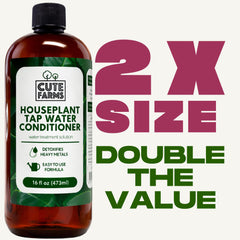 Cute Farms Tap Water Conditioner bottle close-up shows heavy metal detox for safer water.