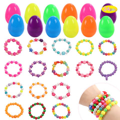 Cute Stone Easter eggs with bracelets inside, ideal for a bright backyard treasure hunt.
