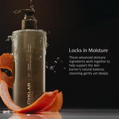 CYKLAR Sensorial Body Wash moisture-locking complex image demonstrates hydrated skin after wash.