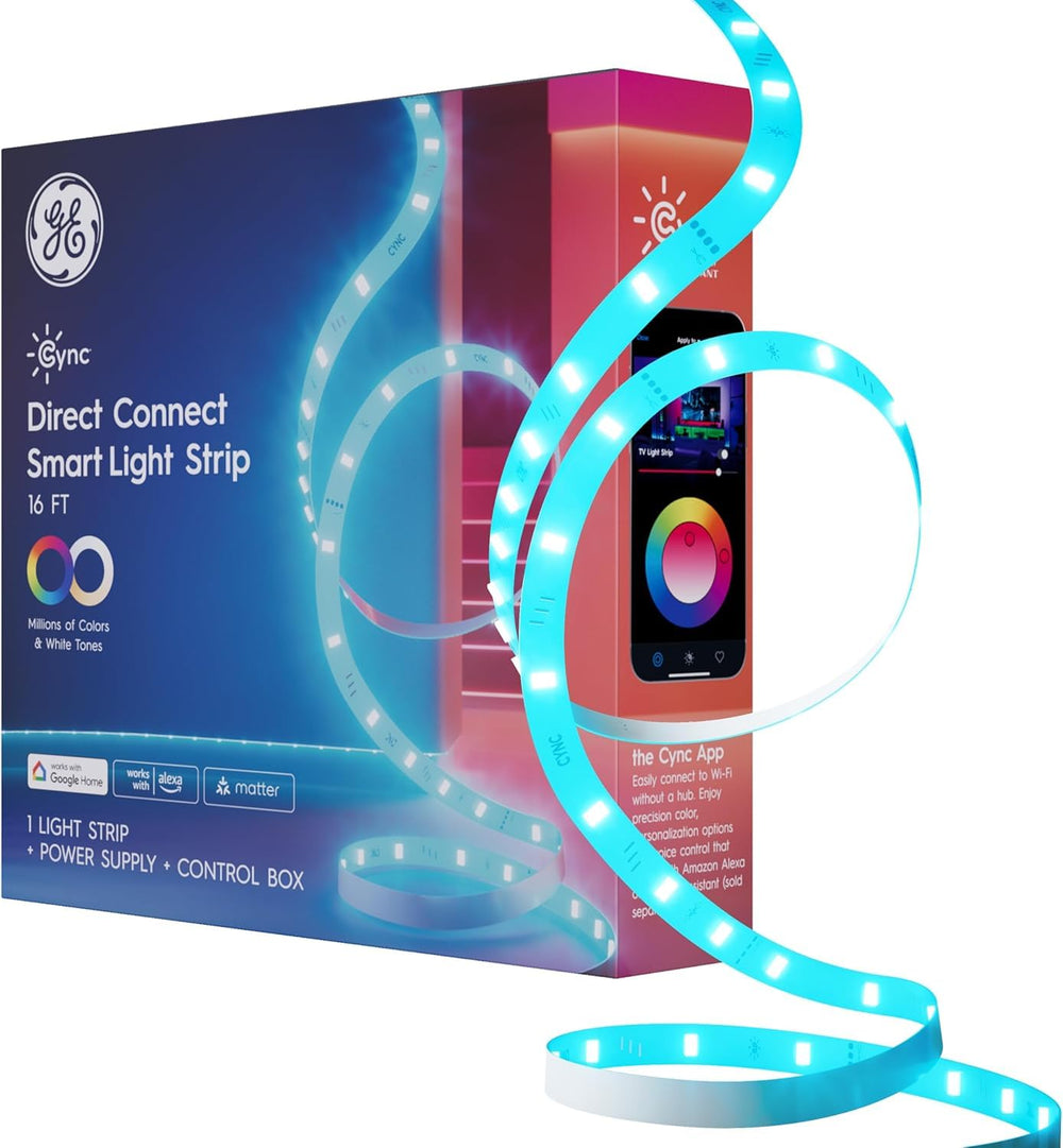 Cync color changing LED strip in a bedroom for mood lighting