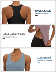 Dalavch women's racerback tank top in pink front view, lightweight comfort for cardio.