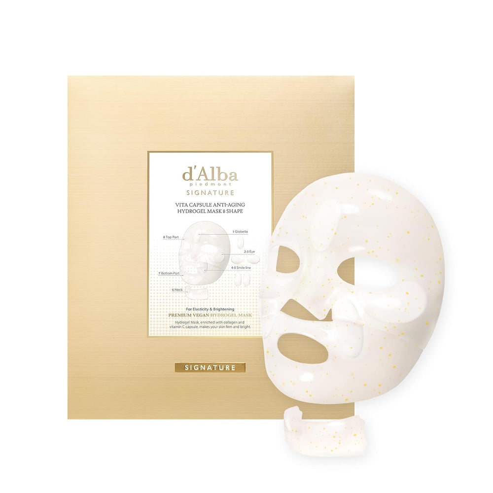 d'alba Piedmont Signature Vita Capsule Hydrogel Mask 8-Shape packaging view highlights premium ingredients