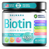 Dalnara Biotin Collagen Keratin bottle showing premium beauty blend for hair and nails.