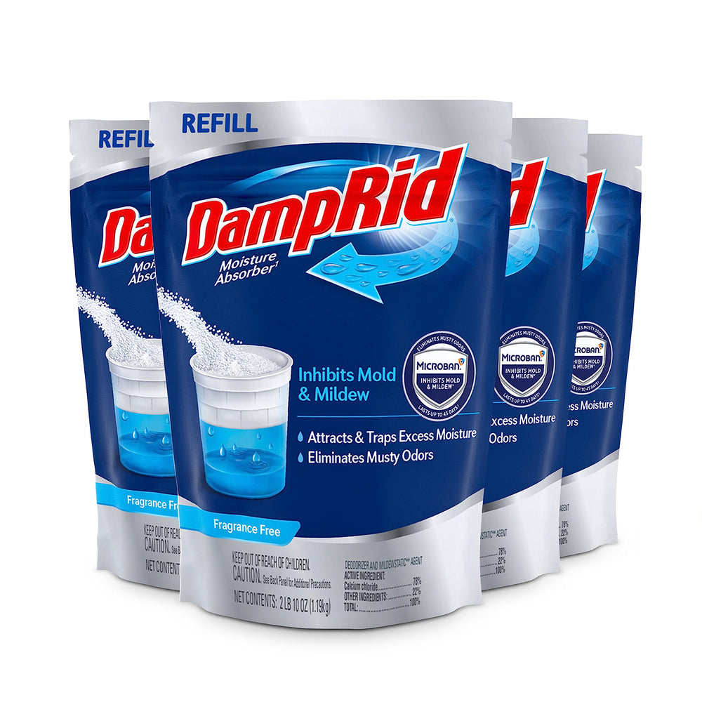 DampRid 42 oz refill bag in a bathroom reduces excess moisture.