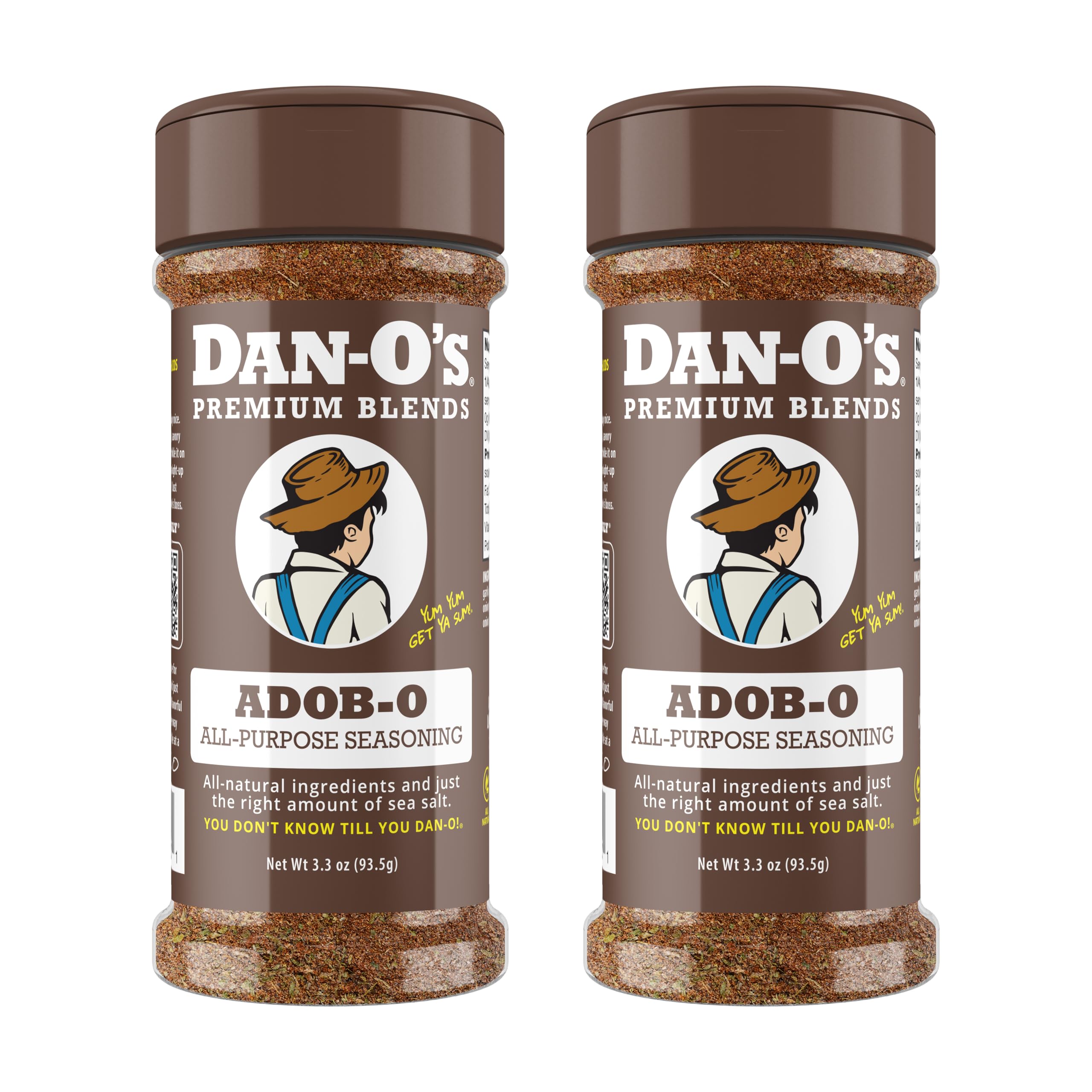 Dan-O's Adob-O seasoning bottle front, ideal for marinating and flavoring meats