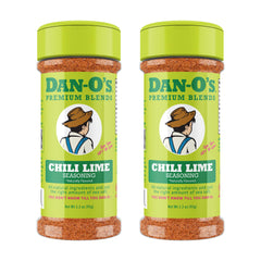 Dan-O's small chili lime seasoning bottle on counter, ready for quick citrus heat.