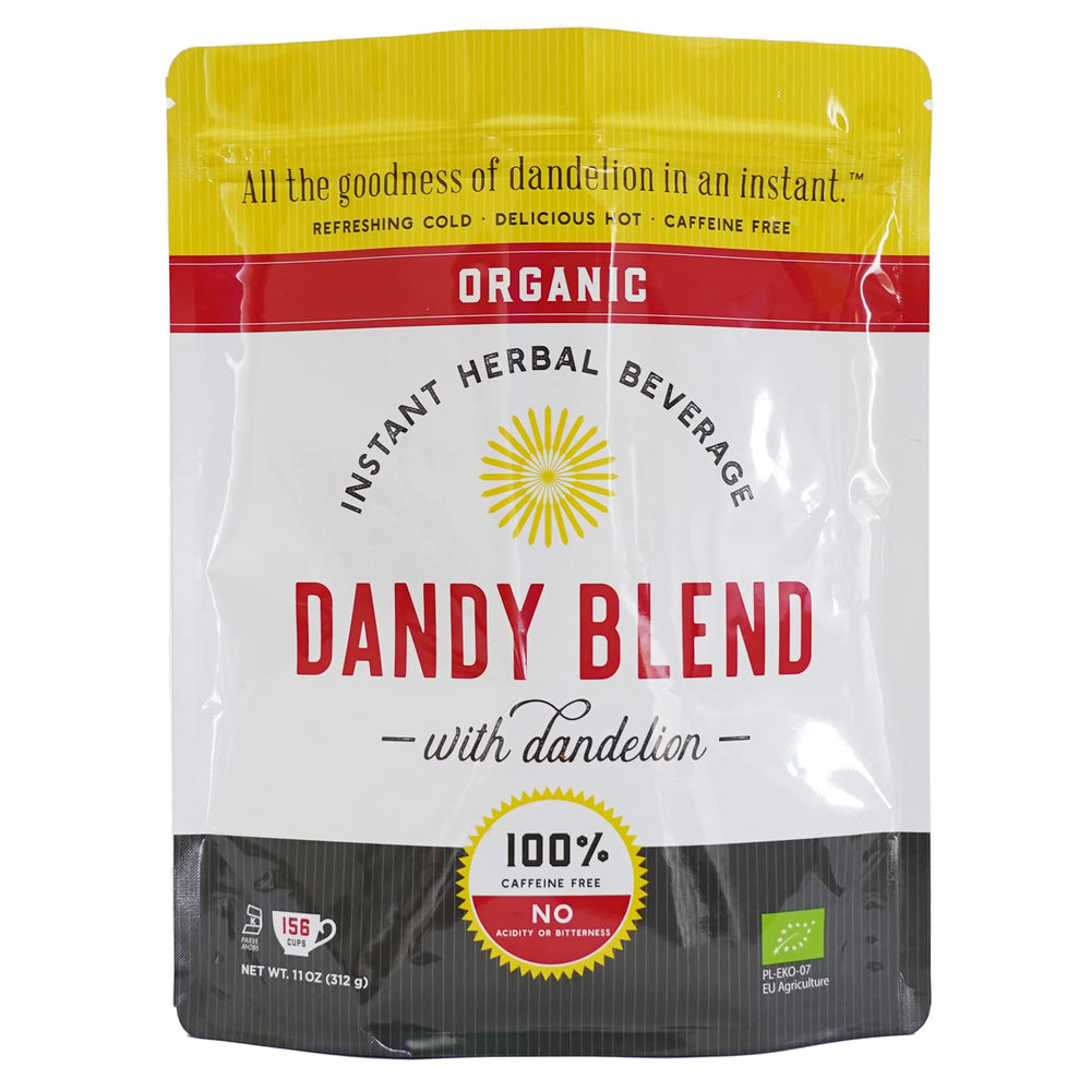 Dandy Blend instant beverage cup ready for a caffeine-free, full-bodied coffee substitute.