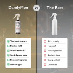 DandyMen Sea Salt Spray demonstrated as a pre-styler for added hold with other products.