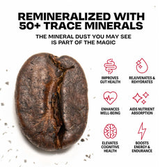 Danger Coffee with fulvic and humic minerals close-up hints mineral-rich flavor