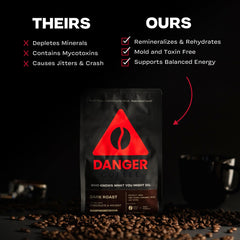 Danger Coffee remineralized brew close-up shows mineral-rich preparation