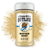 Dan-O’s Outlaw Butter Dust bottle showing rich, butter-like flavor without melting