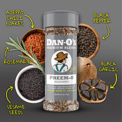 Steak sprinkled with Dan-O's Preem-O for rich seasoning