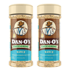 Dan-O's Ranch Cheesoning bottle pour highlighting creamy ranch and parmesan blend for versatile flavor