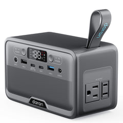 DARAN portable power station front view shows compact, travel-ready design.
