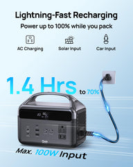 DaranEner two 300W AC outlets power multiple devices during camping or emergencies.