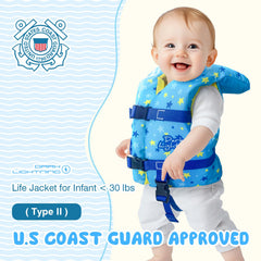 Dark Lightning Starfish life jacket headrest supports neck during pool play