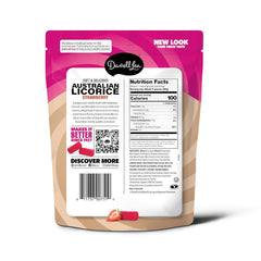 Darrell Lea non-GMO licorice ingredients label signaling quality snack options.