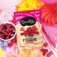 Darrell Lea Raspberry Licorice palm oil-free formula, sustainable choice.