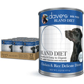Dave's Pet Food Bland Diet pate can shows a gentle formula for delicate stomachs.