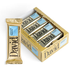 David Cinnamon Roll protein bars 12-pack, front view for quick snacking.