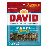 DAVID Seeds roasted salted ranch jumbo seeds in a bag, ideal for quick snacking.