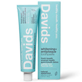 Davids fluoride-free toothpaste tube front; enamel-friendly formula for daily use.