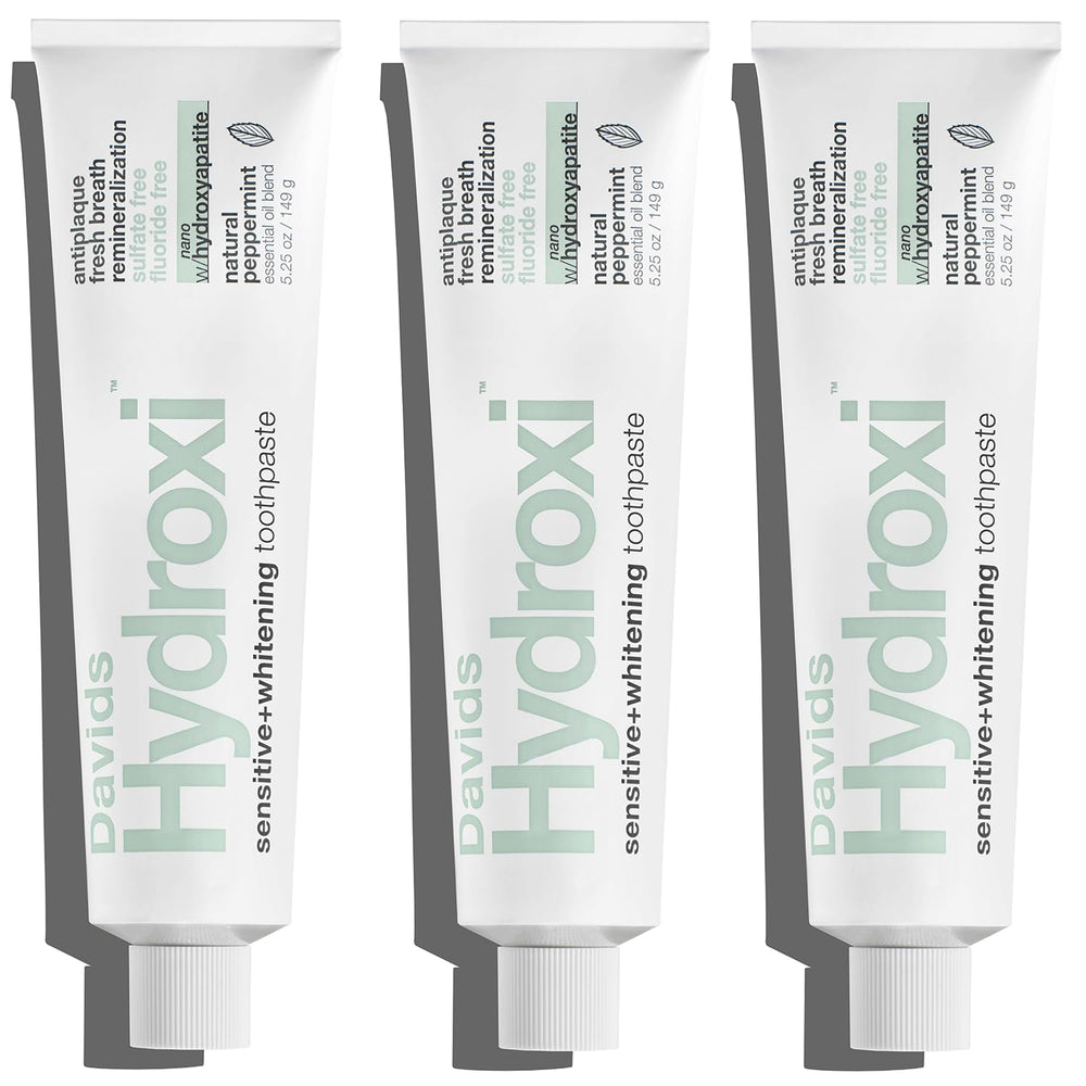 Davids Hydroxi bottle pour showcases the fluoride-free formula for daily remineralization.