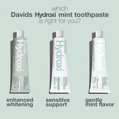 Tube being squeezed to dispense Davids Hydroxi Mild Mint toothpaste.